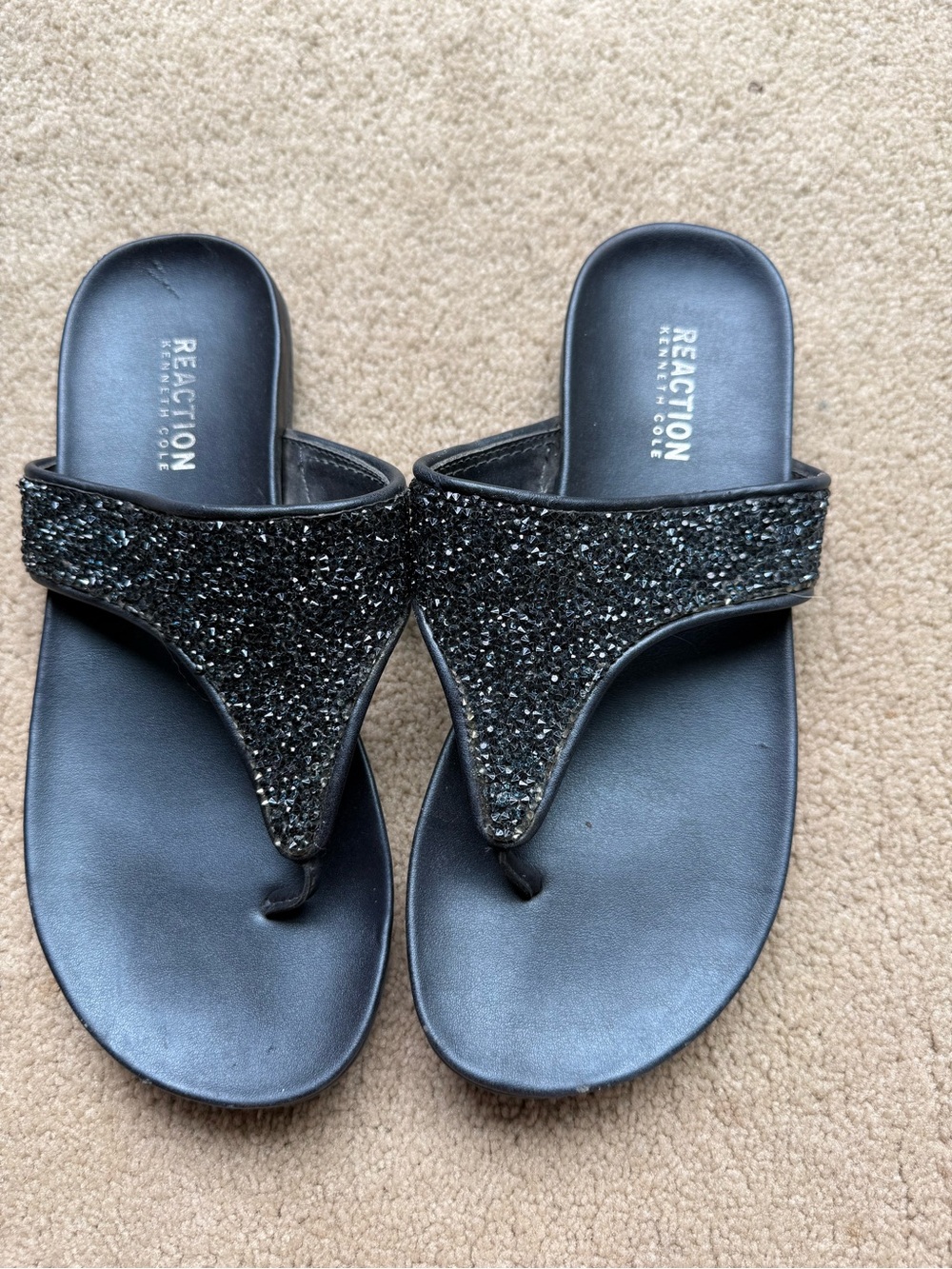 Vintage Kenneth Cole Reaction Navy Glitter Thong Slide Sandals Glam-athon